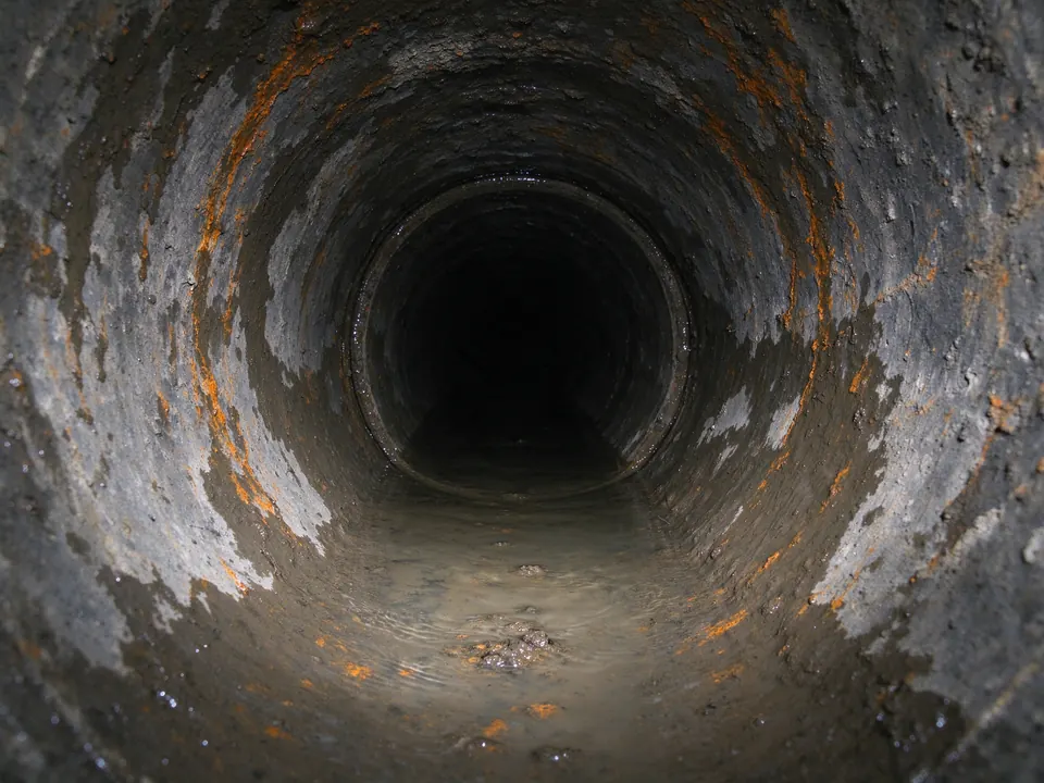 Sewer camera view of the same type of pipe joint after the roots were cleared